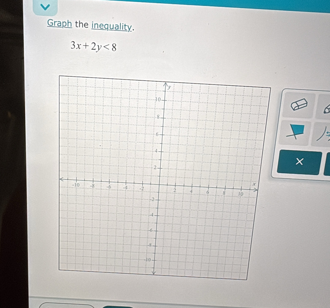 Graph the inequality.
3x+2y<8</tex>
6