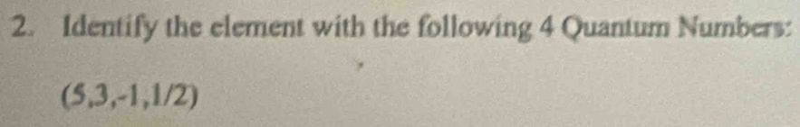Identify the element with the following 4 Quantum Numbers:
(5,3,-1,1/2)