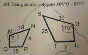 Using similar polygons MNPQ ~ RSTU: