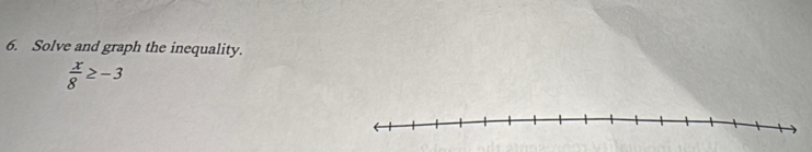 Solve and graph the inequality.
 x/8 ≥ -3