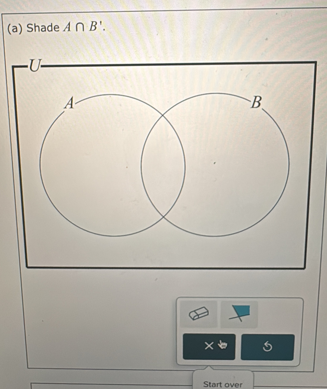 Shade A∩ B'. 
Start over