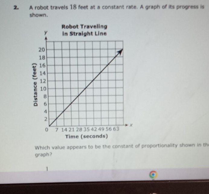 A robot travels 18 feet at a constant rate. A graph of its progress is ...