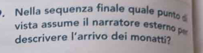 Nella sequenza finale quale punt 
vista assume il narratore esen p 
descrivere l’arrivo dei monatti?