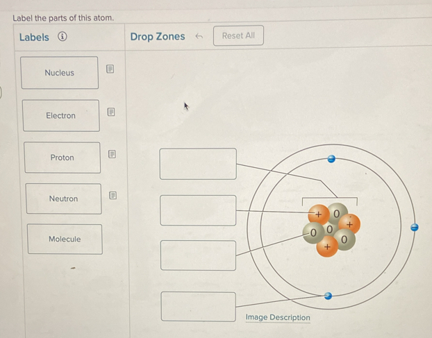 Solved: Label the parts of this atom. Labels Drop Zones Reset All ...