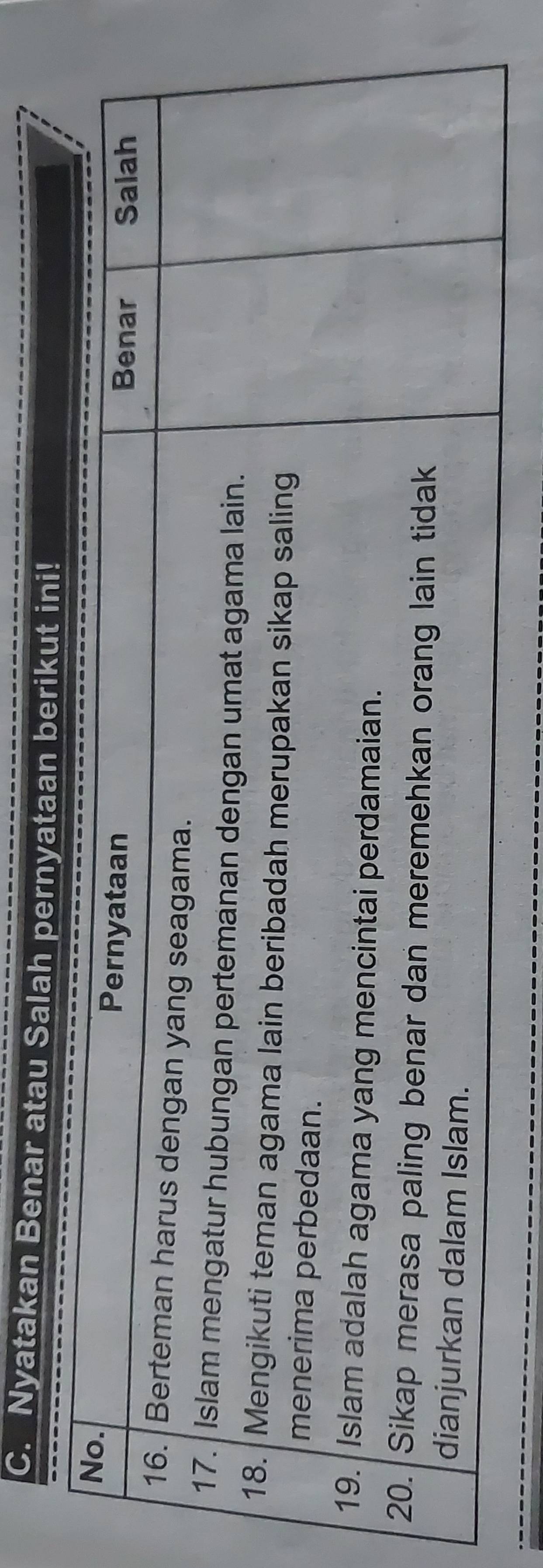 Nyatakan Benar atau Salah pernyataan berikut ini!