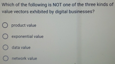 Solved: Which of the following is NOT one of the three kinds of value ...