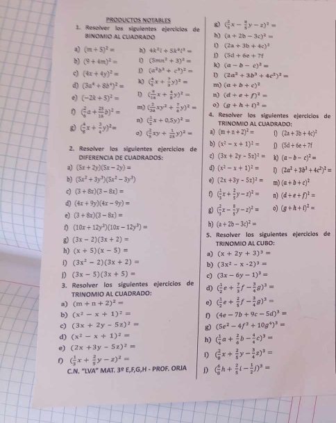 Resuelto:PRODUCTOS NOTABLES 1. Resolver los siguientes ejercicios de g ...