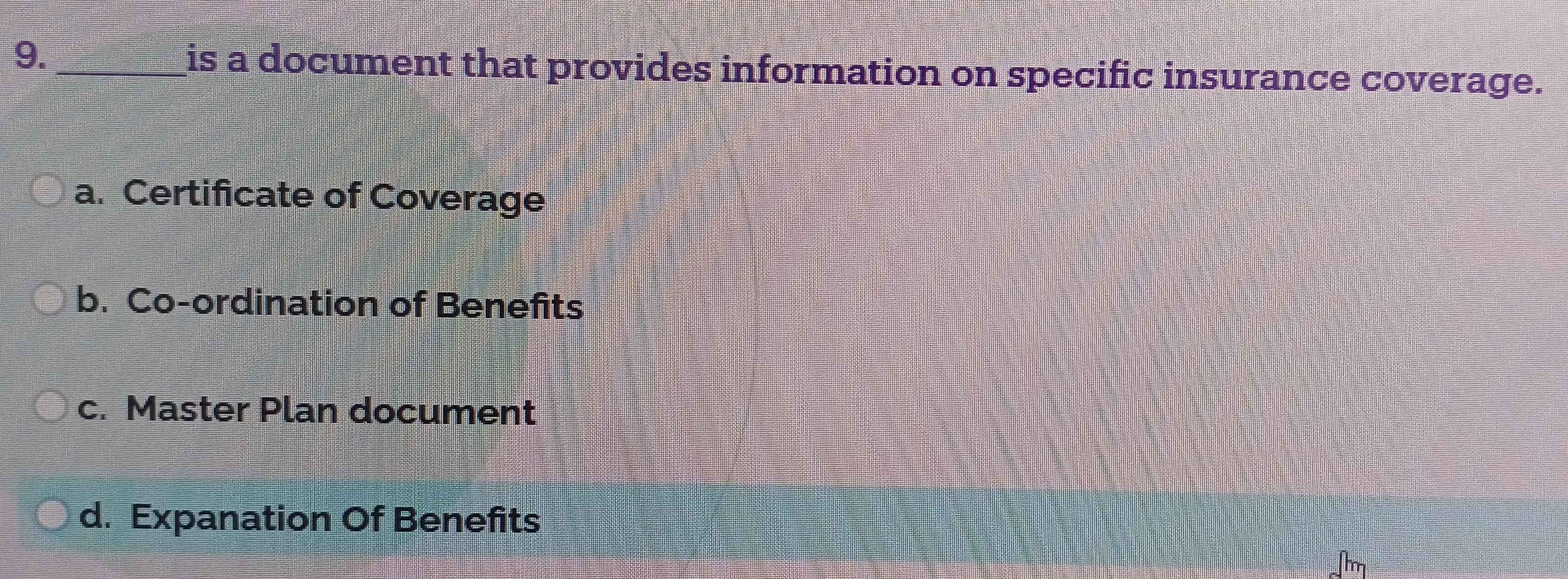 Solved: is a document that provides information on specific insurance ...