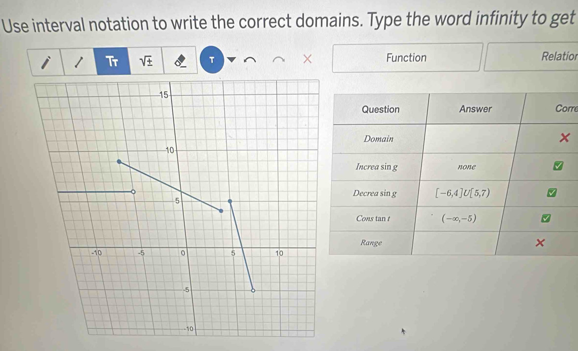 Solved: Use interval notation to write the correct domains. Type the ...