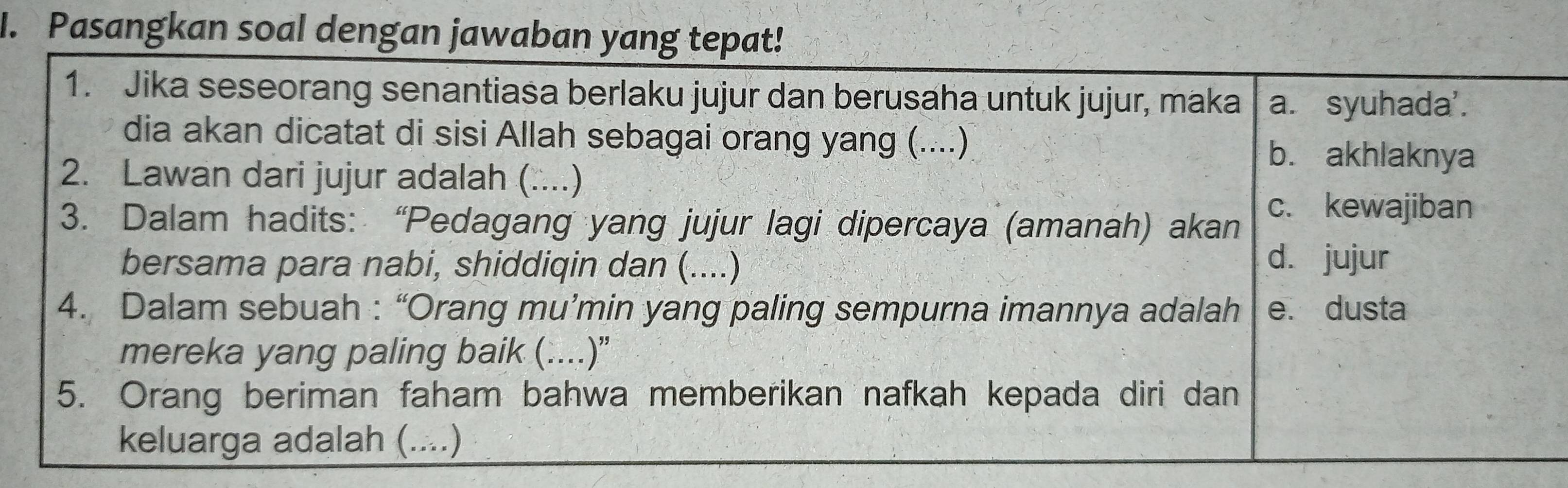 Pasangkan soal dengan jawab