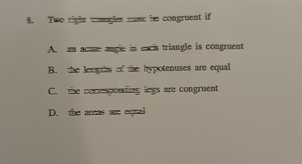 Solved: Two rigle maaagles nae he congruent if A r an acme angle in ...
