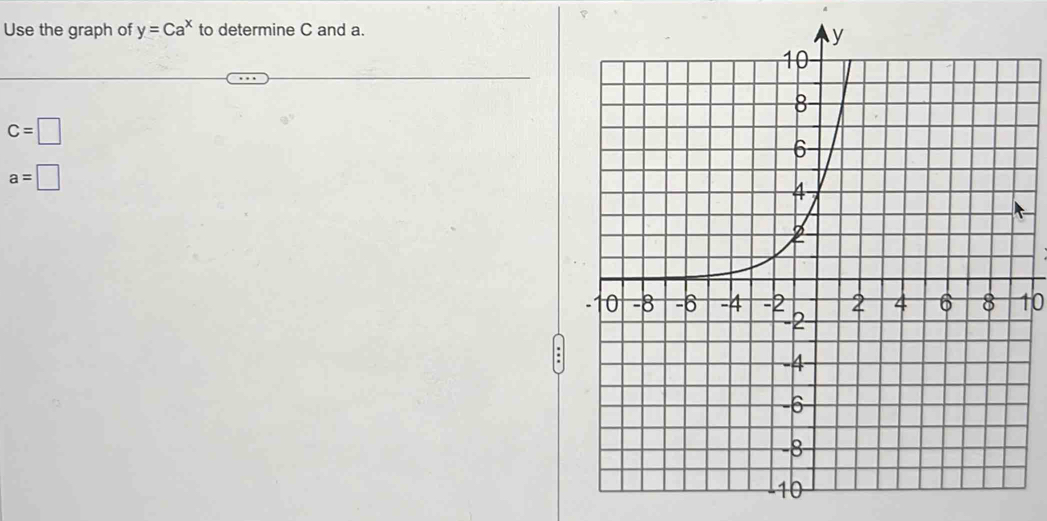 Use the graph of y=Ca^x to determine C and a.
C=□
a=□
10