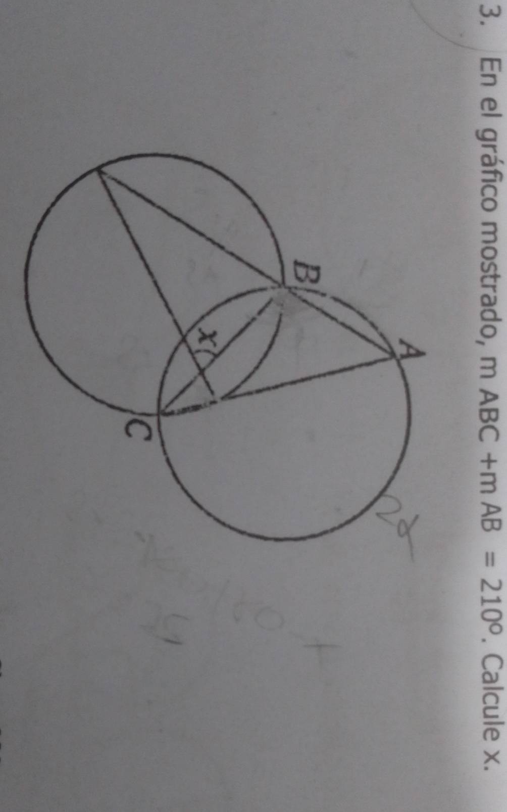 En el gráfico mostrado, mABC+mAB=210°. Calcule x.