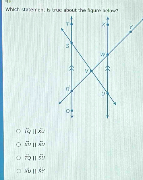 Which statement is true about the figure below?
TQ I XU
XU šu
TQ I sU
xU I RY