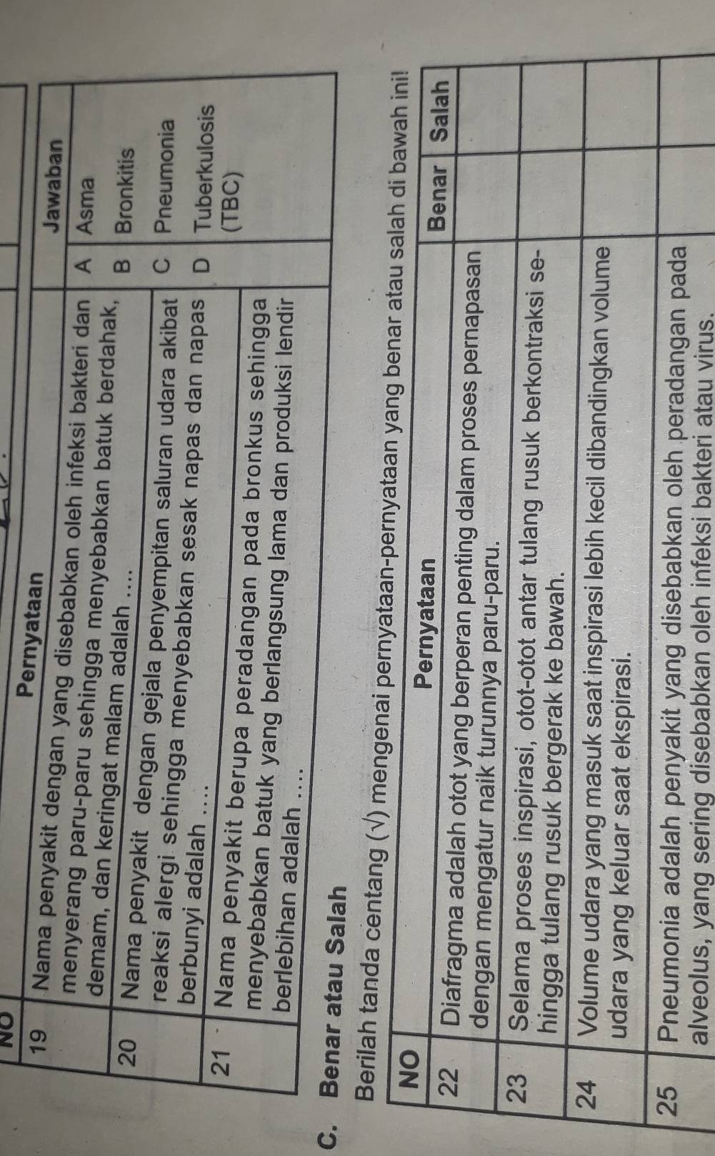 NO 
C 
) men 
alveolus, yang sering disebabkan oleh infeksi bakteri atau virus.