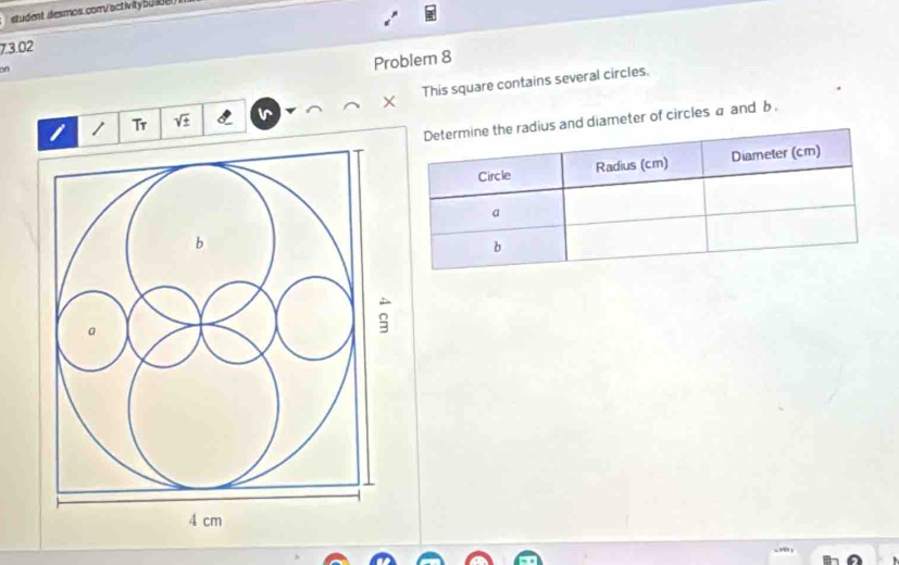 sqrt(± ) This square contains several circles. 
dius and diameter of circles a and b.