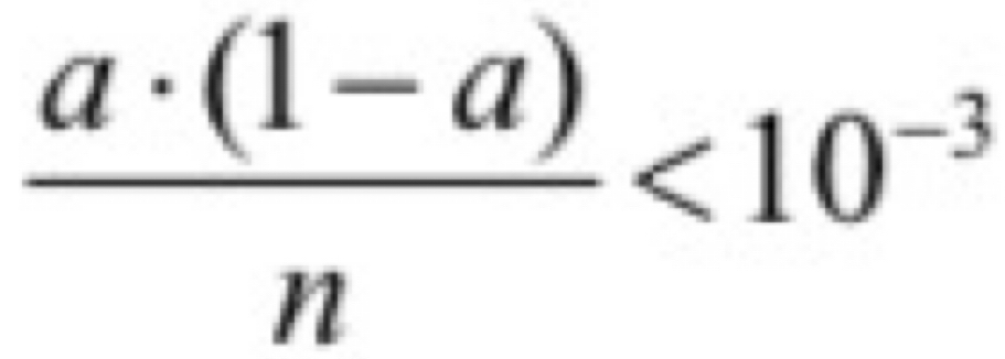  (a· (1-a))/n <10^(-3)