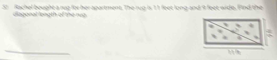 S1 Rachel bought a rug for her apartment. The rug is 11 feet long and 9 feet wide. Find the 
diagonal longth of the rug .