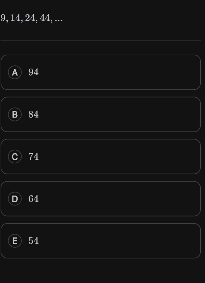 9, 14, 24, 44, .
A I 94
B I 84
74
64
54