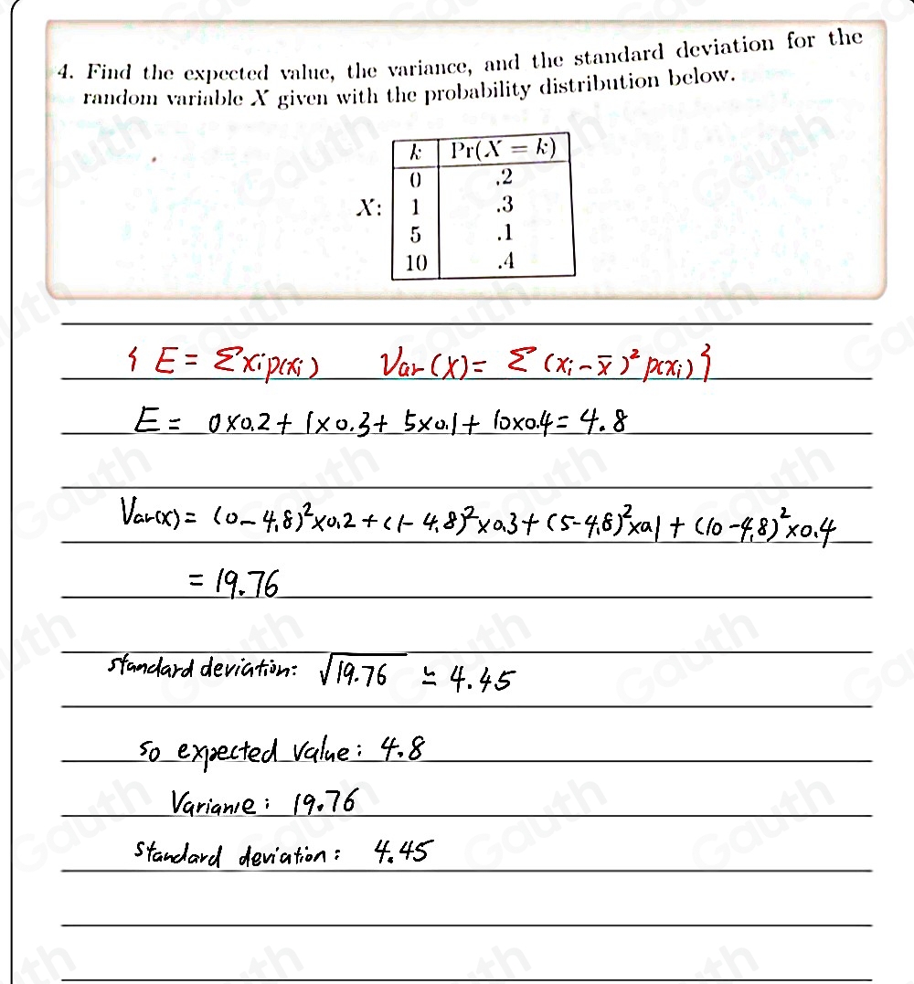 Solved: Find the expected value, the variance, and the standard ...