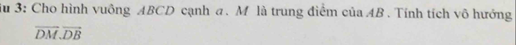 Su 3: Cho hình vuông ABCD cạnh a. M là trung điểm của AB. Tính tích vô hướng
overline DM.vector DB
