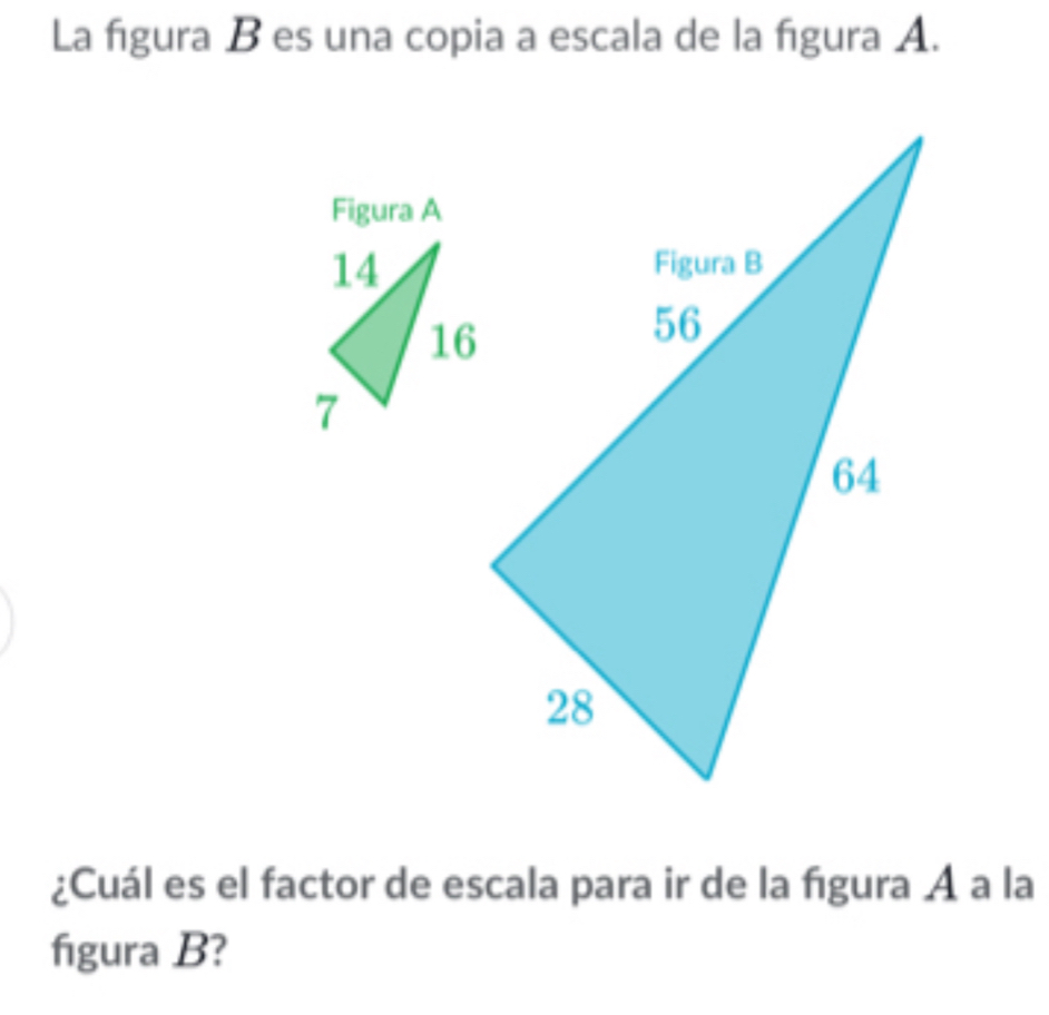 La figura B es una copia a escala de la figura A. 
Figura A 
¿Cuál es el factor de escala para ir de la figura A a la 
figura B?