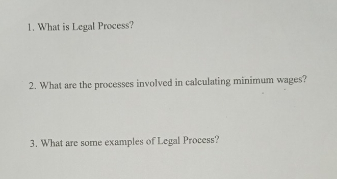 What is Legal Process? 
2. What are the processes involved in calculating minimum wages? 
3. What are some examples of Legal Process?