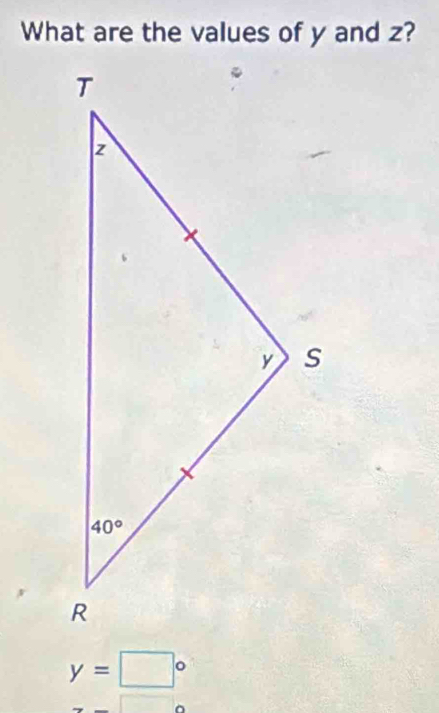 What are the values of y and z?
y=□°
x-b