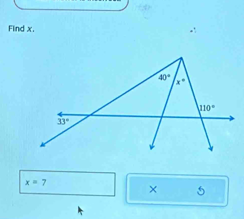 Find x.
x=7
× 5