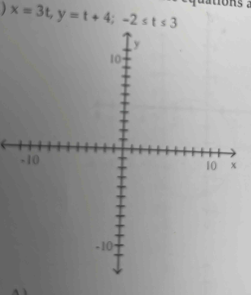 ) x=3t, y=t+4; -2≤ t≤ 3
ations a