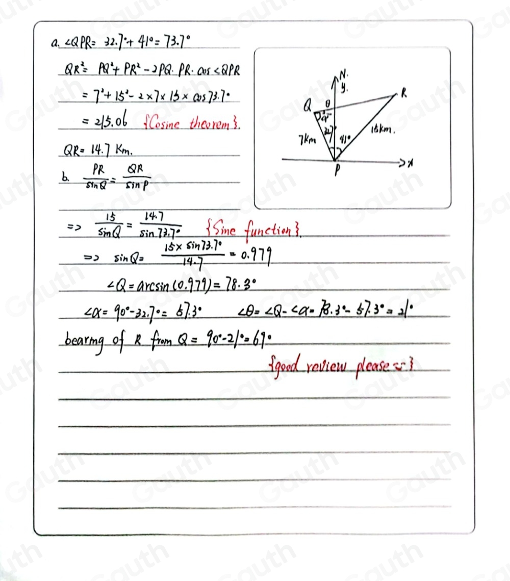 Solved: The diagram shows the position of three boats, P, Q and R. Boat ...