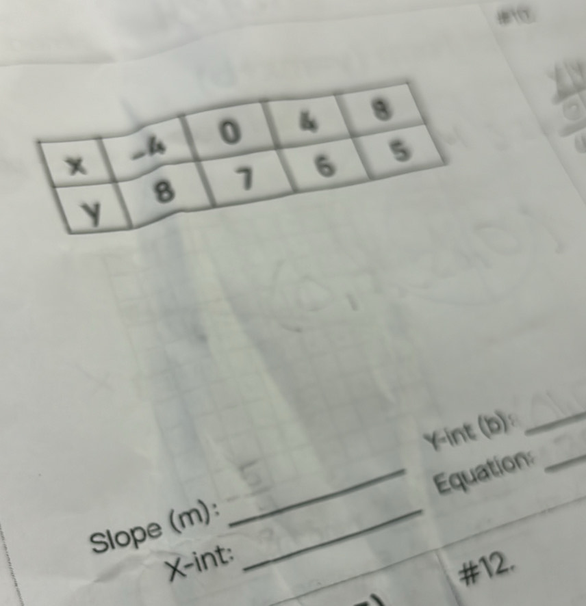 Yint (b) 
_ 
_Equation_ 
Slope (m)_
X -int: 
#12.