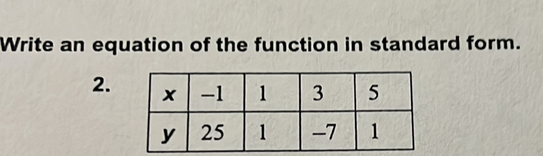 Write an equation of the function in standard form. 
2.