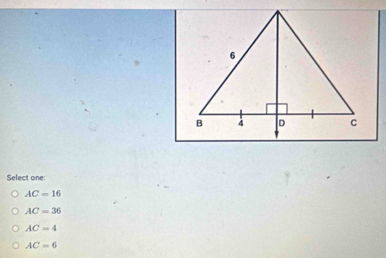 Select one:
AC=16
AC=36
AC=4
AC=6