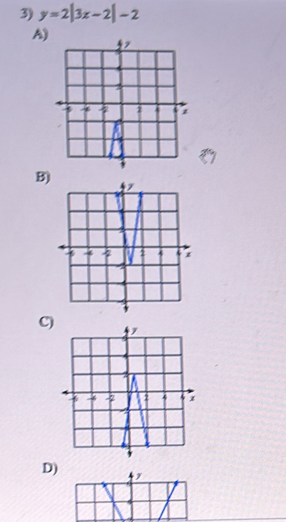 y=2|3x-2|-2
A) 
B) 
C) 
D