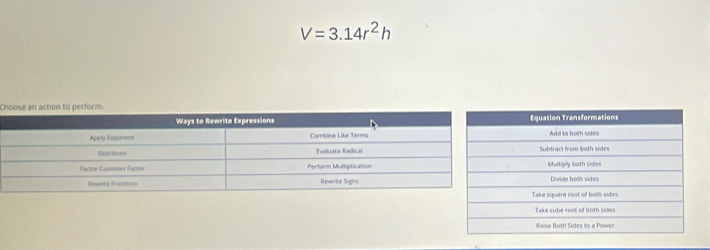 V=3.14r^2h
C