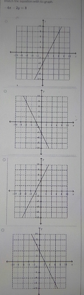 Match the equation with its graph
-4x-2y=8