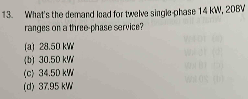 Solved: What's the demand load for twelve single-phase 14 kW, 208V ...