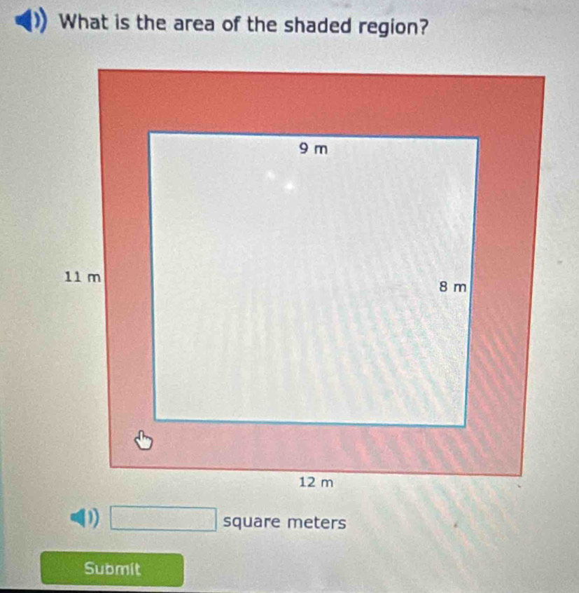 What is the area of the shaded region? 
(1) □ GC quare meters 
Submit