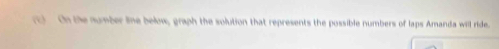 () On the number line below, graph the solution that represents the possible numbers of laps Amanda will ride.