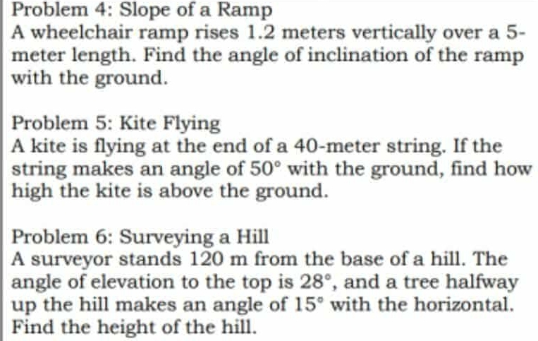 Solved: Problem 4: Slope of a Ramp A wheelchair ramp rises 1.2 meters ...