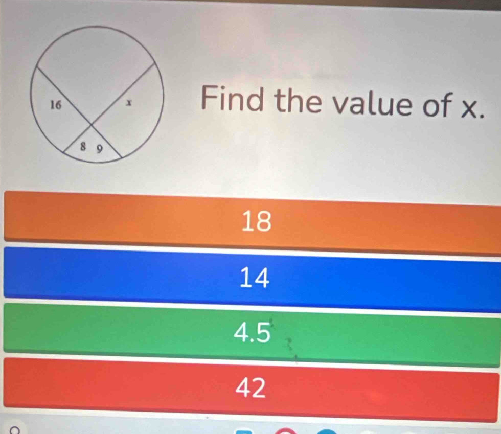 Find the value of x.
18
14
4.5
42