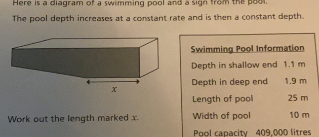 Solved: Here is a diagram of a swimming pool and a sign trom the pool ...