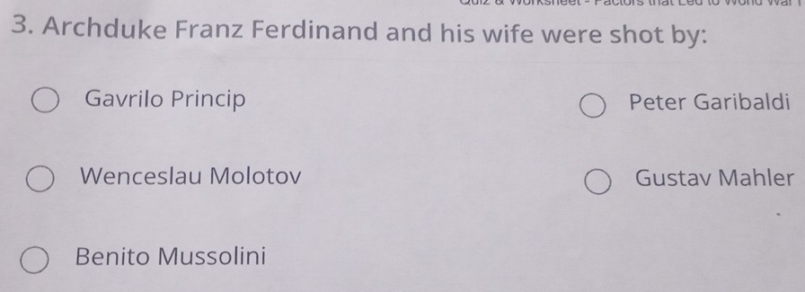 Solved: Archduke Franz Ferdinand and his wife were shot by: Gavrilo ...