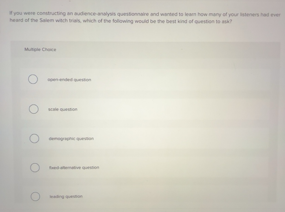 Solved: If you were constructing an audience-analysis questionnaire and ...