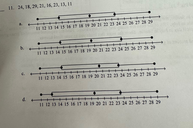 11. 24, 18, 29, 21, 16, 23, 13, 11
_ 
a. 
b.
15
c.
14
d.