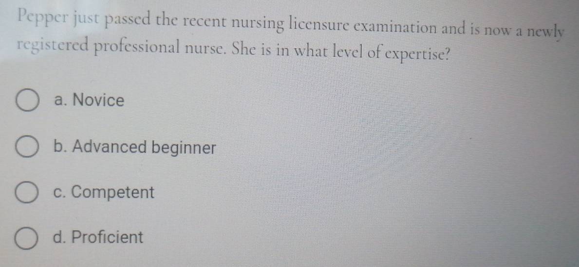 Solved: Pepper just passed the recent nursing licensure examination and ...