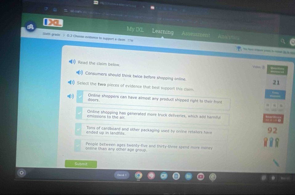 Solved: a Learning Assessment My IXL Analytics Sxth grade > 0.2 Choose ...