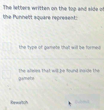 Solved: The letters written on the top and side of the Punnett square ...