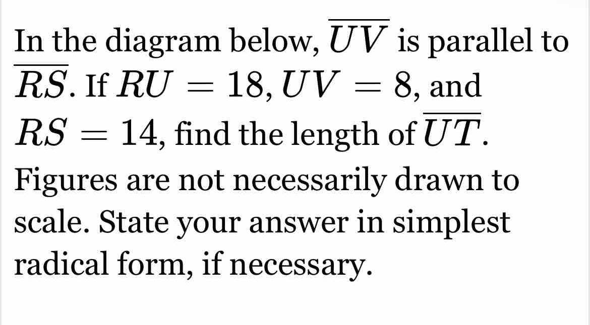 Solved: In the diagram below, overline UV is parallel to overline RS ...